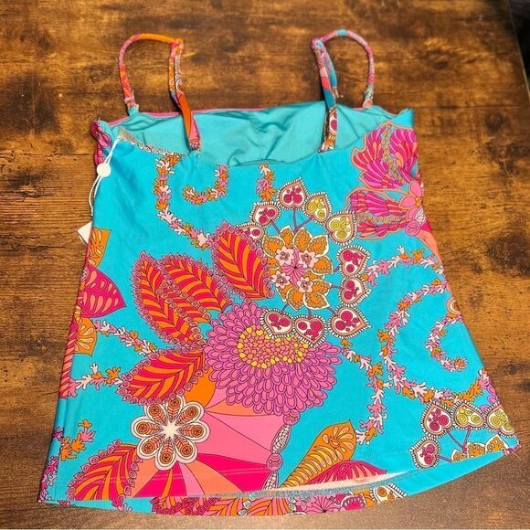 Trina Turk Swim Meilani Border-Print Tankini Top in Blue/Pink Multi. Sz 4. NWT! - Picture 5 of 13